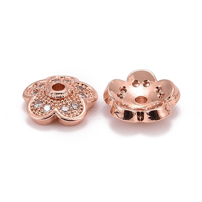 5-Petal Brass Micro Pave Clear Cubic Zirconia Bead Caps X-ZIRC-P001-31RG-1