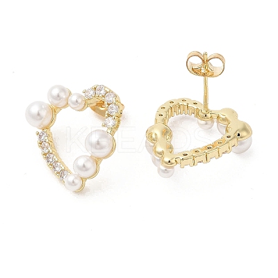Brass Heart Stud Earrings with Cubic Zirconia EJEW-D065-03G-1