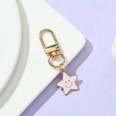 Star with Smiling Face Alloy Enamel Pendant Decorations HJEW-YW00010-05-1