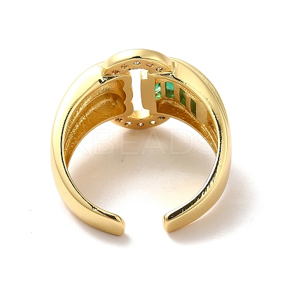 Ion Plating(IP) Cubic Zirconia Oval Buckle Shape Open Cuff Ring RJEW-C041-09G-1