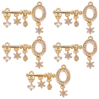 5Pcs Brass Cubic Zirconia Pendants KK-BBC0003-05-1