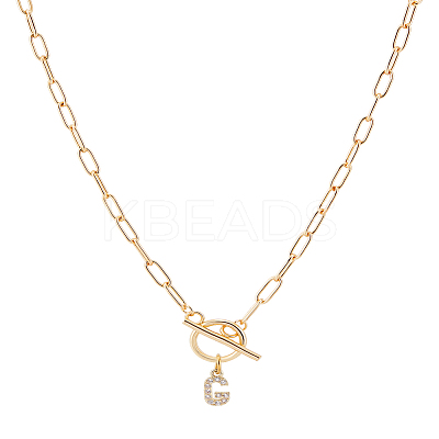 1Pc 304 Stainless Steel Chain & Brass Micro Pave Cubic Zirconia Letter Pendant Necklaces NJEW-LP0001-36G-G-1