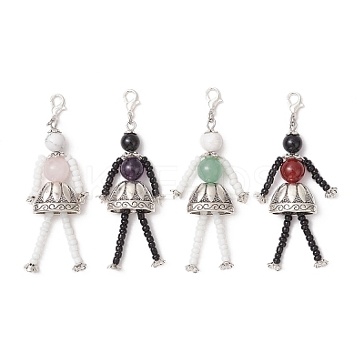 4Pcs Glass & Alloy & Gemstone Human Pendant Decoration HJEW-TA00361-1