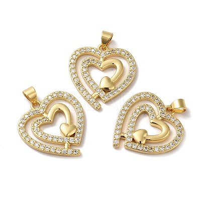 Rack Plating Brass Micro Pave Clear Cubic Zirconia Pendants KK-F853-15G-1
