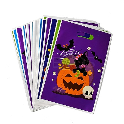 50Pcs 4 Styles Halloween Printed OPP Cellophane Packaging Bags with Die Hole Handles ABAG-C013-01-1