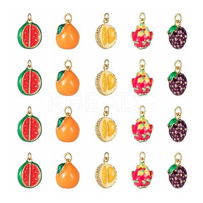10Pcs 5 Style Fruit Theme Brass Enamel Pendants KK-LS0001-32-1