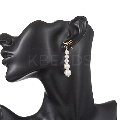 Shell Pearl Bowknot with Round Tassel Stud Earrings EJEW-JE06849-1