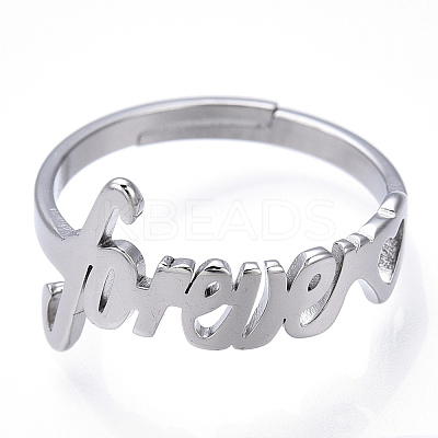 Non-Tarnish 304 Stainless Steel Heart with Word Forever Adjustable Ring RJEW-T027-05P-1