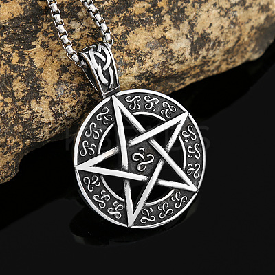 Pentagram 304 Stainless Steel Pendant Necklaces for Men FS-WGA1565-01-1