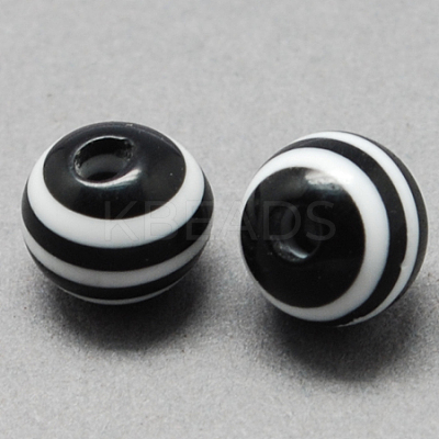 Round Striped Resin Beads RESI-R158-12mm-11-1