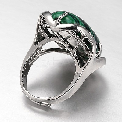 Adjustable Oval Brass Malachite Wide Band Rings RJEW-L062-03K-1