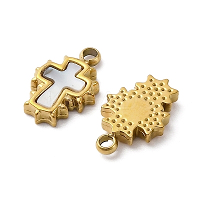 304 Stainless Steel Pave Natural White Shell Cross Charms STAS-S163-26G-1