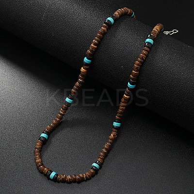 Retro Men's Coconut & Synthetic Turquoise Heishi Beaded Necklaces OX2630-3-1