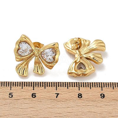 Bowknot 304 Stainless Steel Glass Stud Earrings LS-EJEW-M105-02G-1