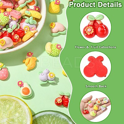 55Pcs 11 Styles Opaque Resin Decoden Flower &  Fruit Cabochons RESI-CJ0004-10-1