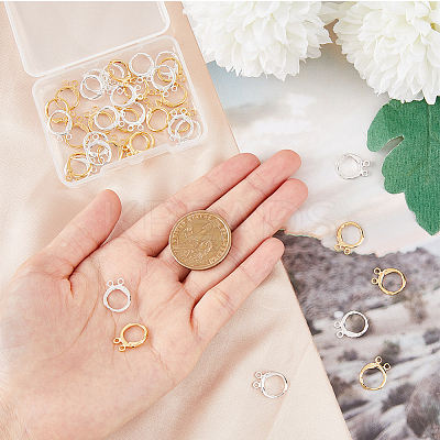 40Pcs 2 Color 2-hole Rack Plating Eco-friendly Brass Huggie Hoop Earring Findings KK-FH0006-63-1
