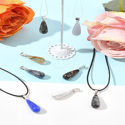 DIY Natural & Synthetic Gemstone Teardrop Pendant & Waxed Cord Pendant Necklace Making Kits DIY-FS0008-48-1