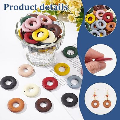 60Pcs 10 Colors Wood Pendants WOOD-NB0002-22-1