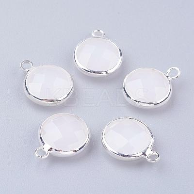 Silver Color Plated Brass Glass Flat Round Charms GLAA-M003-A-31S-1