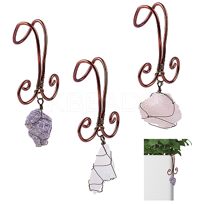 3Pcs Nuggets Natural Amethyst & Rose Quartz & Quartz Crystal Flowerpot Decoration HJEW-OC00088-1