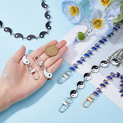 2 Sets 2 Style Alloy Enamel Butterfly with Evil Eye & Yin Yang Link Chain Purse Strap Extenders AJEW-FH0003-83-1