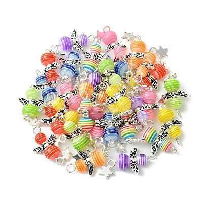 4 Sets Alloy Transparent Stripe Resin Beads Pendants FIND-PH0008-84-1