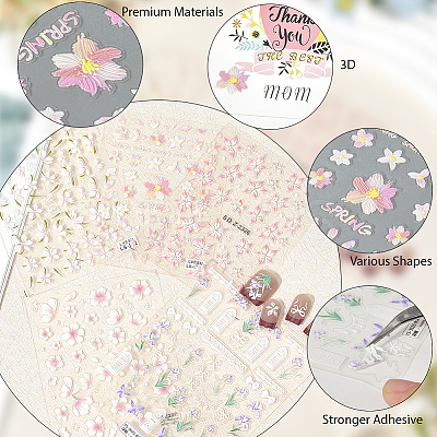5Pcs 5 Styles Flower Pattern Self Adhesive PET Nail Art Stickers Decals MRMJ-SP0001-24-1