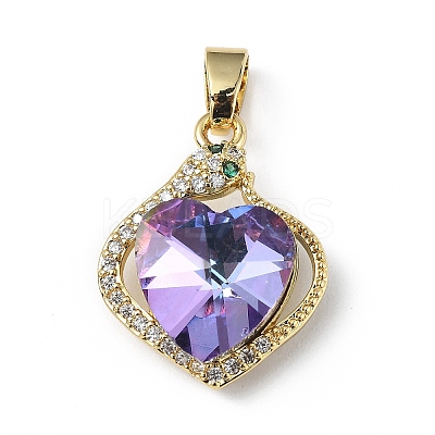 Real 18K Gold Plated Rack Plating Brass Micro Pave Clear Cubic Zirconia Pendants KK-C015-16G-04-1