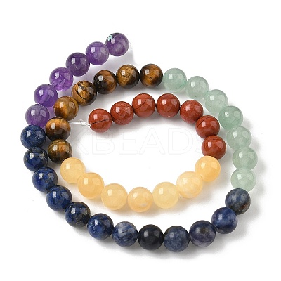 Chakra Natural Red Jasper & Yellow Jade & Green Aventurine & Tiger Eye & Sodalite & Amethyst Beads Strands G-NH0002-E02-8mm-1
