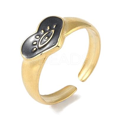 Ion Plating(IP) 304 Stainless Steel Enamel Heart with Eye Cuff Finger Rings RJEW-L107-062G-02-1