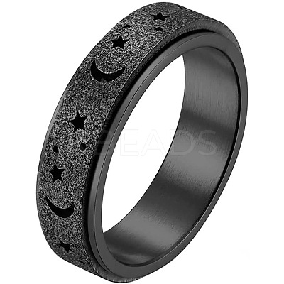 201 Stainless Steel Moon and Star Rotatable Finger Ring MOST-PW0001-005I-02-1