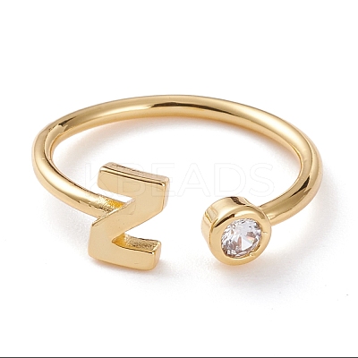 Brass Micro Pave Clear Cubic Zirconia Cuff Rings RJEW-J074-01G-Z-1