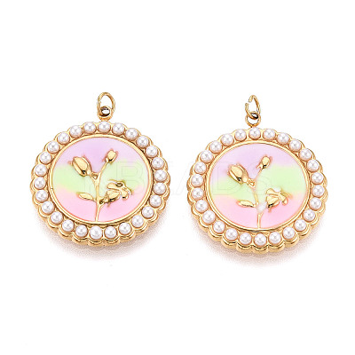 304 Stainless Steel and Enamel ABS Imitation Pearl Pendants STAS-T069-82B-1