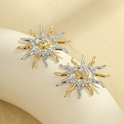 304 Stainless Steel Two Tone Stud Earrings EJEW-R031-01GP-1