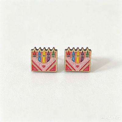 Back to School Printed Wood Stud Earrings for Women WGA6698-01-1
