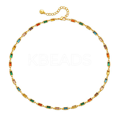 Special-interest Brass Pave Cubic Zirconia Rectangle Link Chain Necklaces for Women FS-WG3A151-01-1