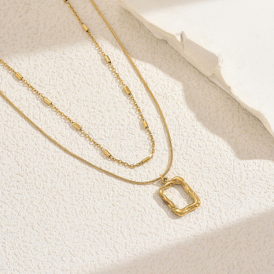 French Stainless Steel Irregular Square Pendant Double-layer Necklaces for Women AH9008-1