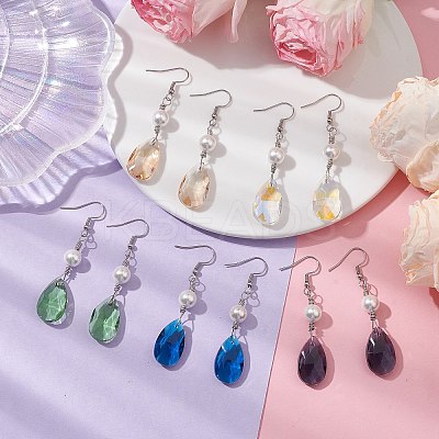 Glass and Shell Pearl Dangle Earrings EJEW-JE06020-1