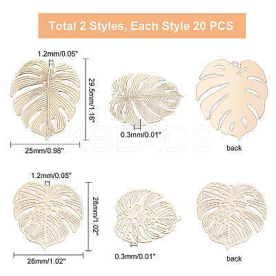 40Pcs 2 Style Brass Pendants KK-DC0001-15-1