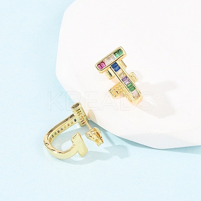 Brass Micro Pave Cubic Zirconia T-Shaped Stud Earrings EJEW-B153-07G-1