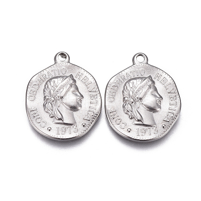 Tarnish Resistant 304 Stainless Steel Coin Charms X-STAS-F207-08P-1