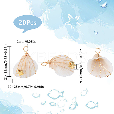 20Pcs Natural Spiral Shell Copper Wire Wrapped Pendants FIND-SC0005-90-1