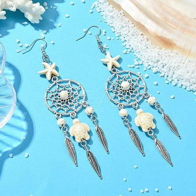 Web with Feather Alloy Chandelier Earrings EJEW-JE05464-02-1