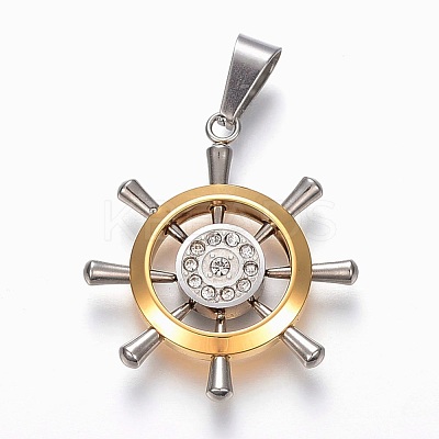 PVD Vacuum Plating 304 Stainless Steel Rhinestone Pendants STAS-F168-33GP-1