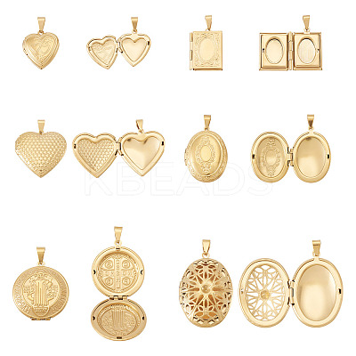 6 Pcs 6 Styles 316 Stainless Steel Locket Pendants STAS-TA0003-40-1