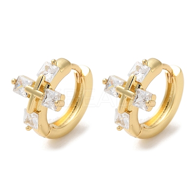 Brass Pave Clear Cubic Zirconia Hoop Earrings EJEW-M258-02G-1