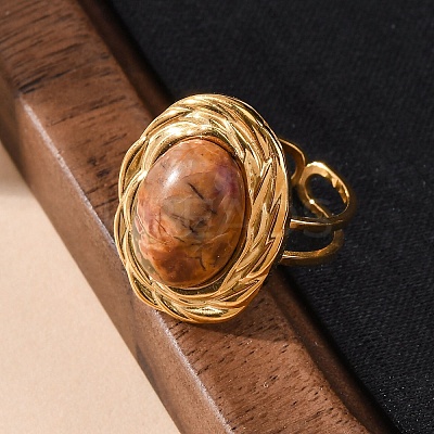Oval Natural & Synthetic Gemstone Finger Rings RJEW-M063-01G-1