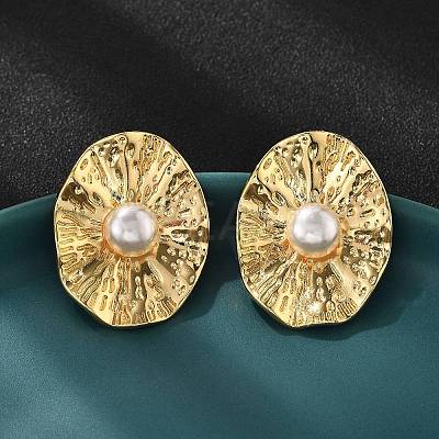 Oval Brass ABS Plastic Imitation Pearl Stud Earrings EJEW-S258-03G-1