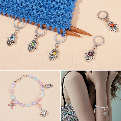 Alloy Hamsa Hand Pendant Locking Stitch Markers with Handmade Evil Eye Lampwork HJEW-PH01888-1