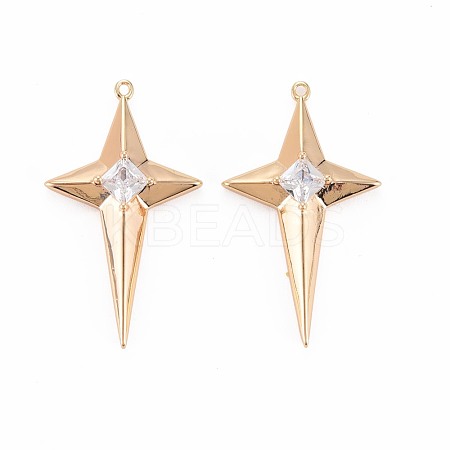 Brass Micro Pave Clear Cubic Zirconia Pendants KK-S364-102G-1